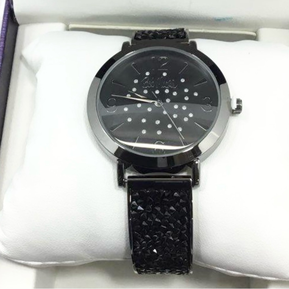 Bob Mackie women's black glitz dial watch with a black alloy bracelet new box - Picture 2 of 9